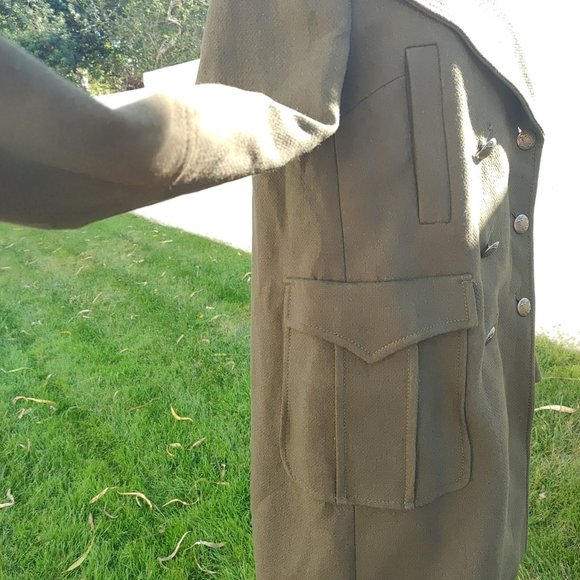 NWT ZARA COTTON WOOL KHAKI OLIVE GREEN DOUBLE BREASTED MILITARY COAT JACKET. M - Picture 7 of 14